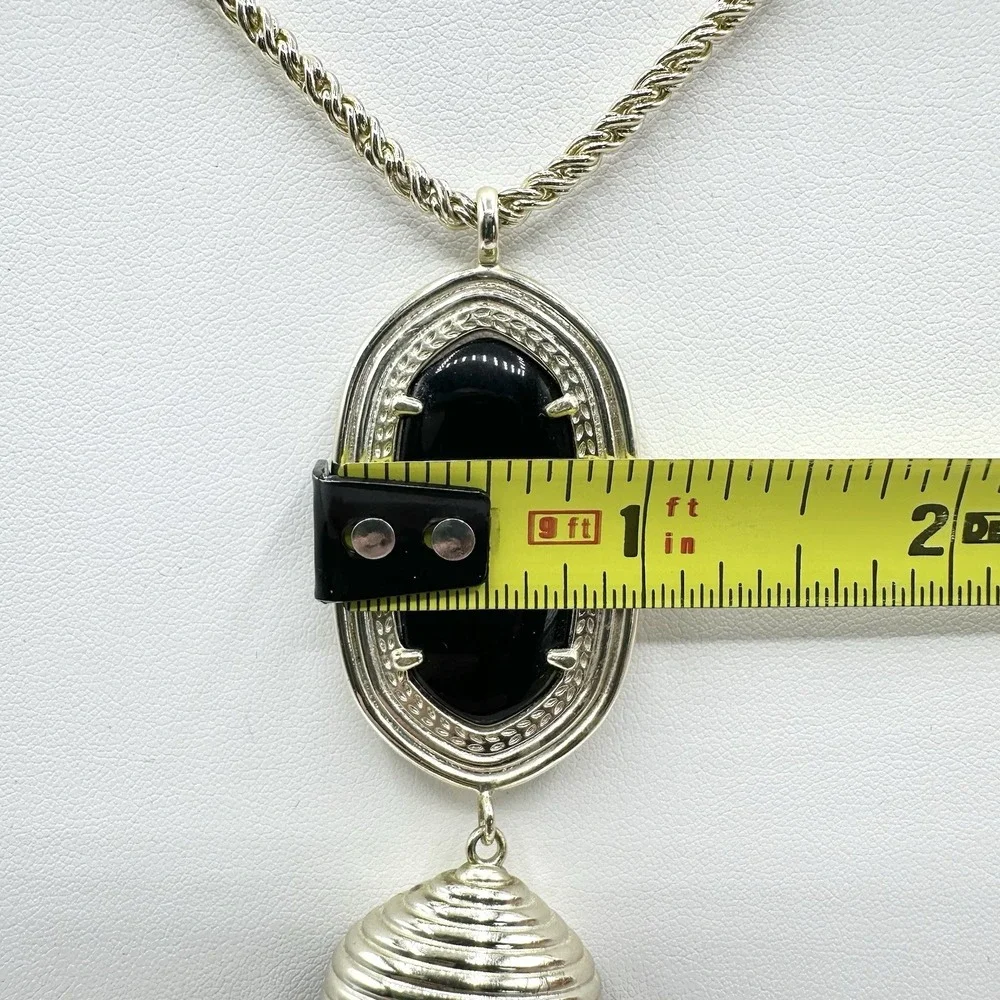 Kendra Scott Rayne Necklace Black Tassel Pendant Long Goldtone Chain
